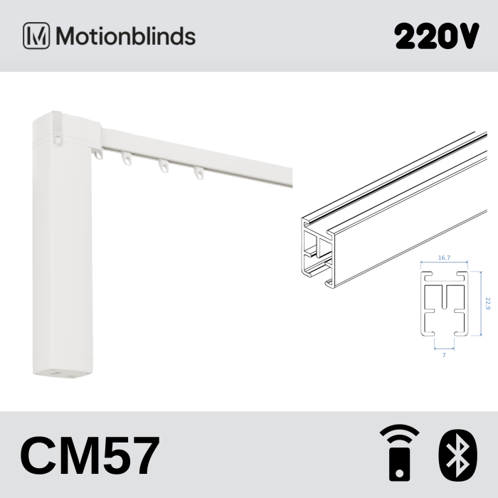 Șină electrică MotionBlinds CM-57, 220 V, comandă prin telecomandă și Bluetooth
